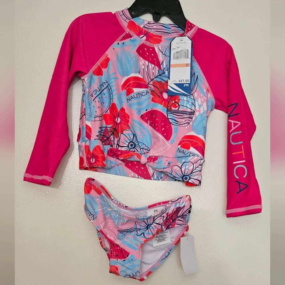 Nautica Two-Piece Rashguard Swimsuit Set, UPF 50+ Sun Protection, Quick-Dry - Picture 2 of 9